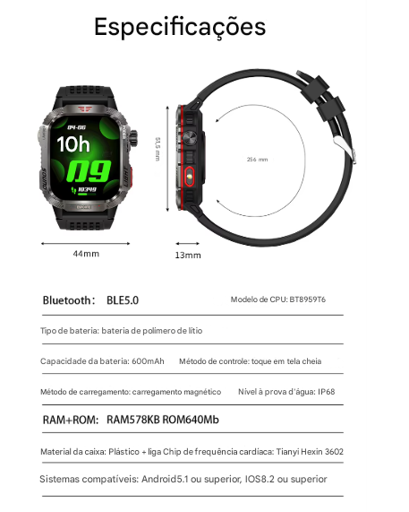 Smartwatch Xiaomi Militar GPS - Relógio Inteligente Para Homens À Prova D'Água IP68