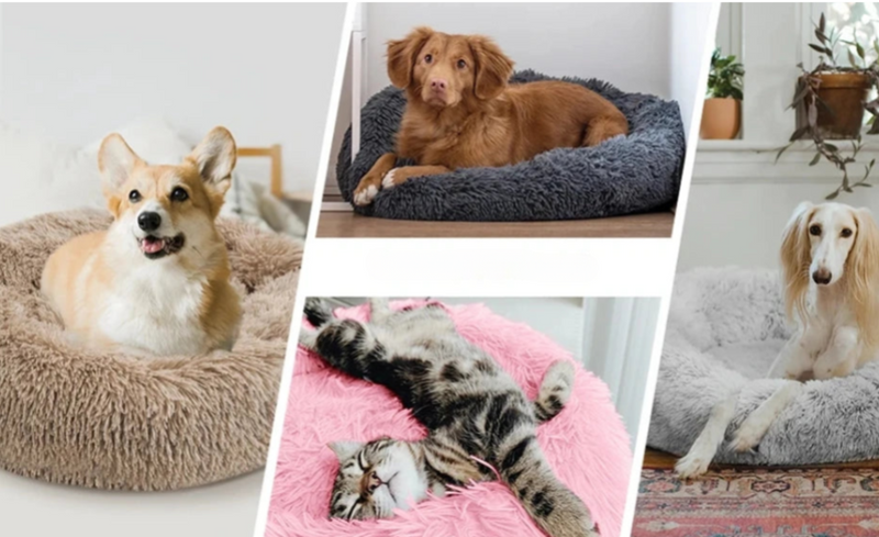 Cama Redonda Peluciada Para Animais de Estimação - Super Macia & Fofa