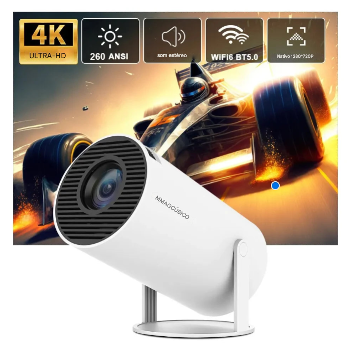 Projetor Magcúbico Pro 4K Android 11 Dual & Wifi6 Full HD