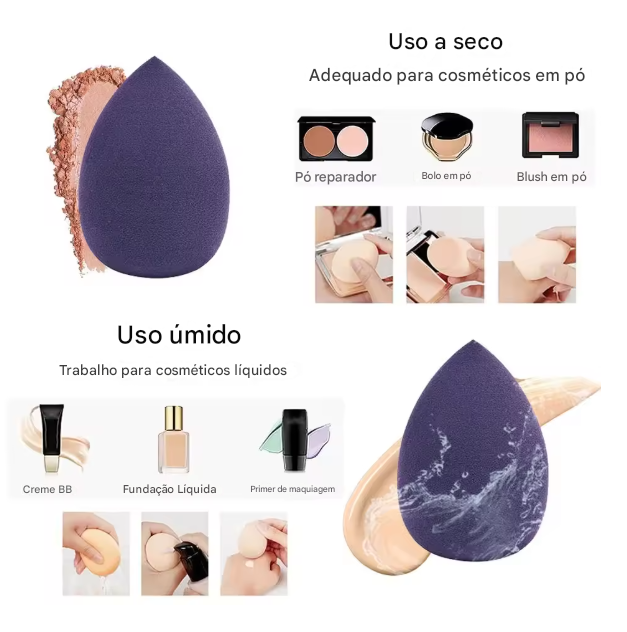 Kit 12 Esponjas de Maquiagem Facial - Espuma Beauty Blender Para Base Corretivo Pó Contorno Multicolorido