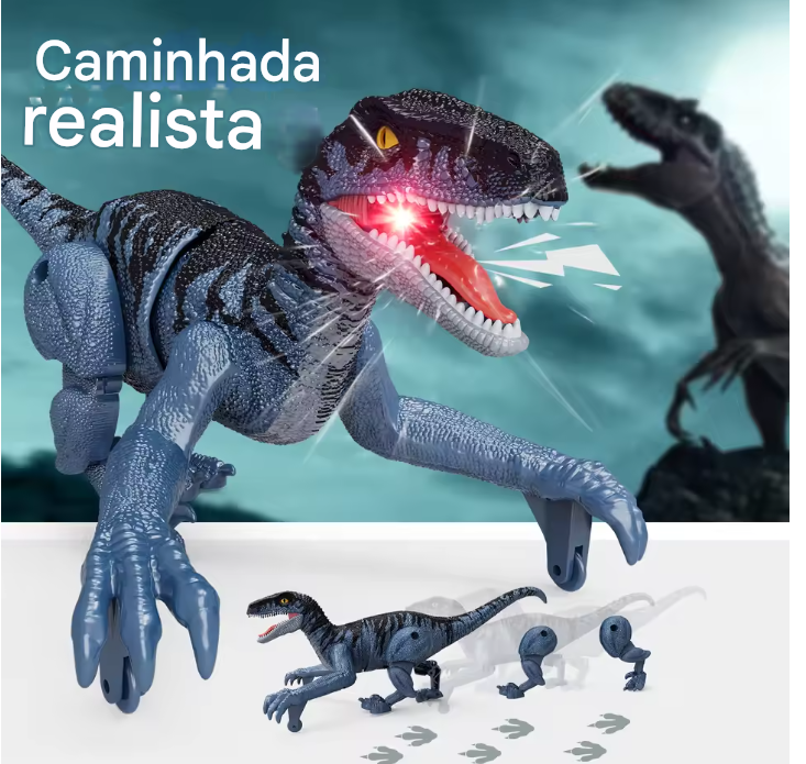 Dinossauro de Controle Remoto - Velociraptor Interativo Para Crianças