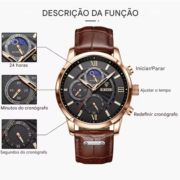 Relógio Masculino Lige Casual - Model Quartz À Prova D'Água