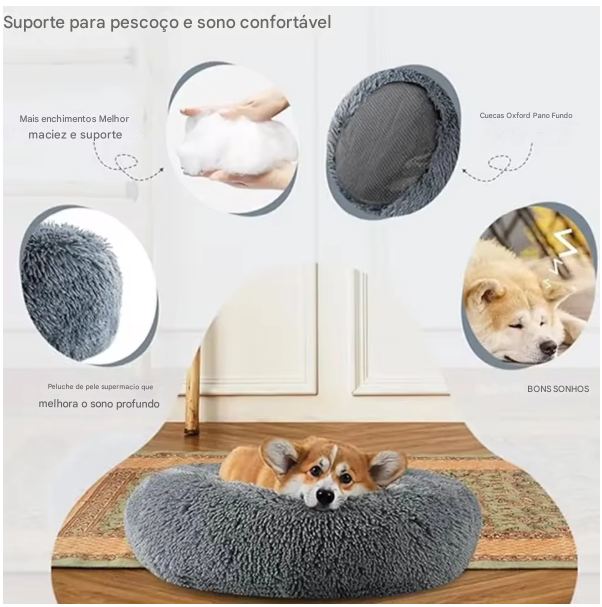 Cama Redonda Peluciada Para Animais de Estimação - Super Macia & Fofa