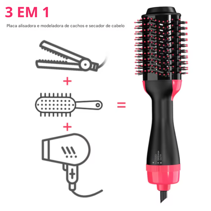 Secador De Cabelo Profissional 3 Em 1 - Modelador, Escova Ar Quente & Volumizador 1000W