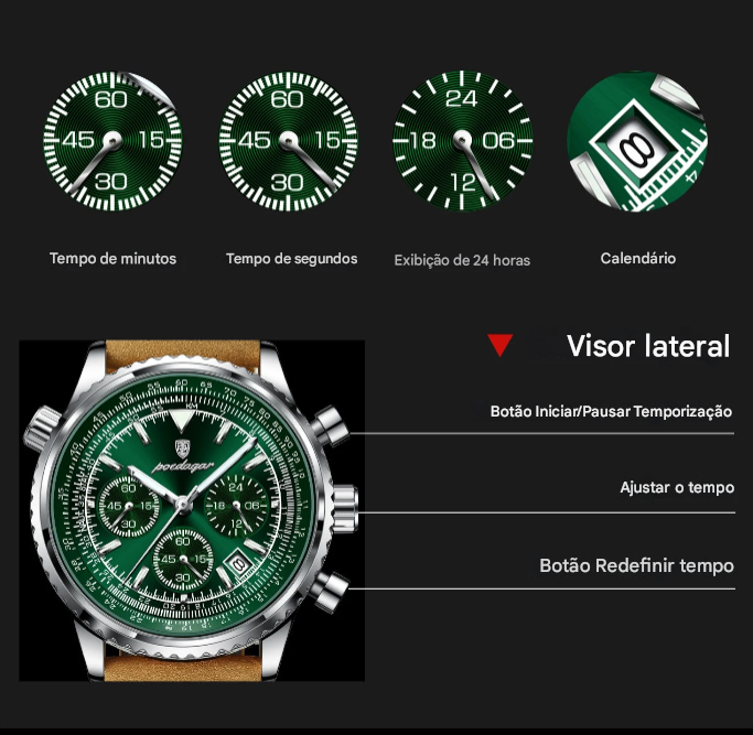 Relógio Masculino Original Poedagar Legítimu's - Model Quartzo com Pulseira De Couro