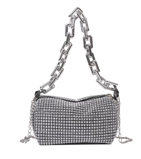 Bolsa Com Strass & Corrente de Glitter - Crossbody Feminina