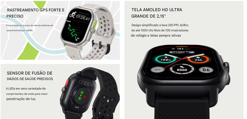 Smartwatch Zeblaze Beyond 3 Pro GPS - Relógio Inteligente com Display Amoled 2,15 Pol. Integrado