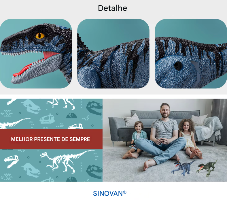 Dinossauro de Controle Remoto - Velociraptor Interativo Para Crianças