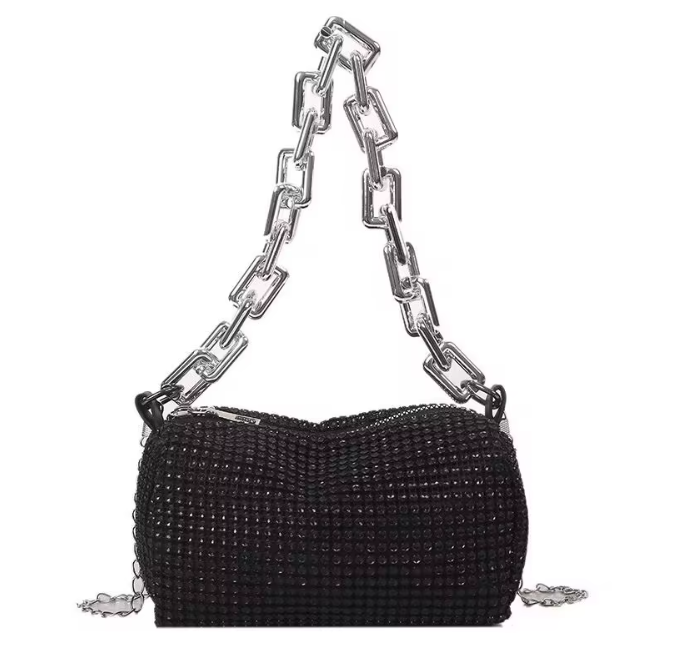 Bolsa Com Strass & Corrente de Glitter - Crossbody Feminina