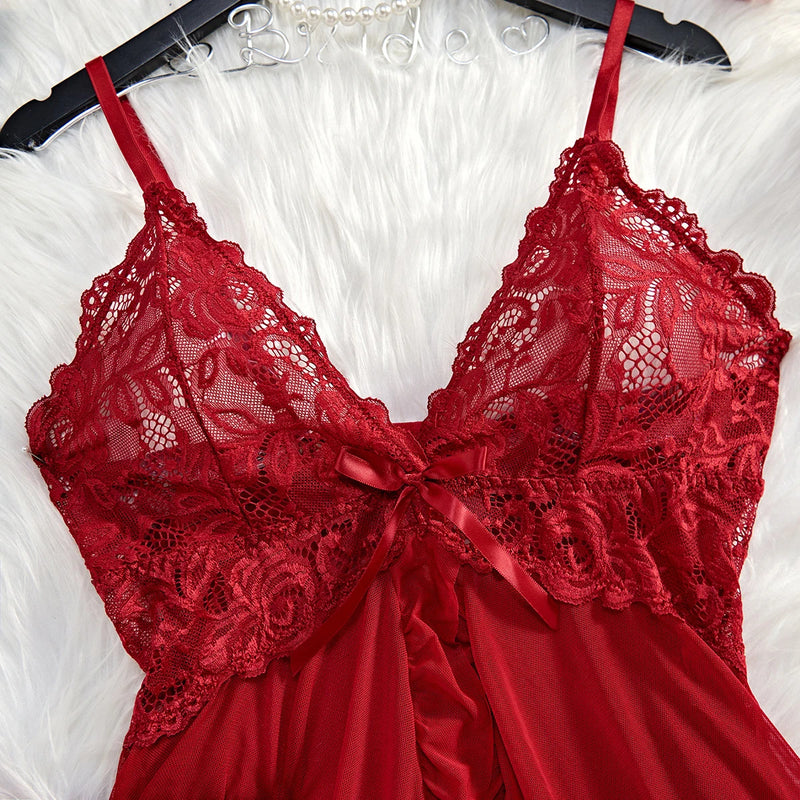 Conjunto de Lingerie - Camisola Sexy Chama Secreta De Renda