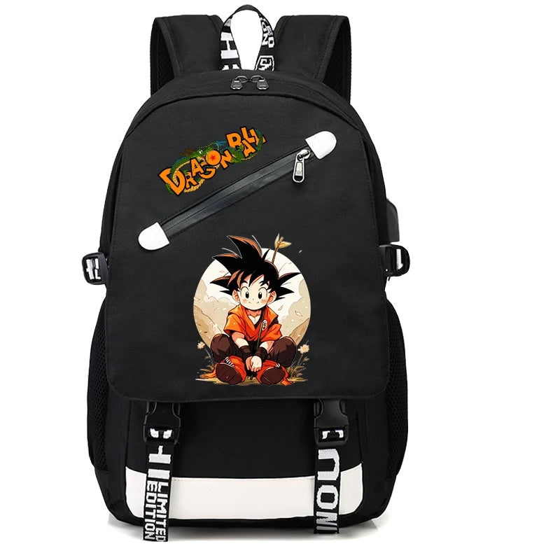 Mochila Escolar com 3 peças Dragon Ball Z - Impermeável & Função USB