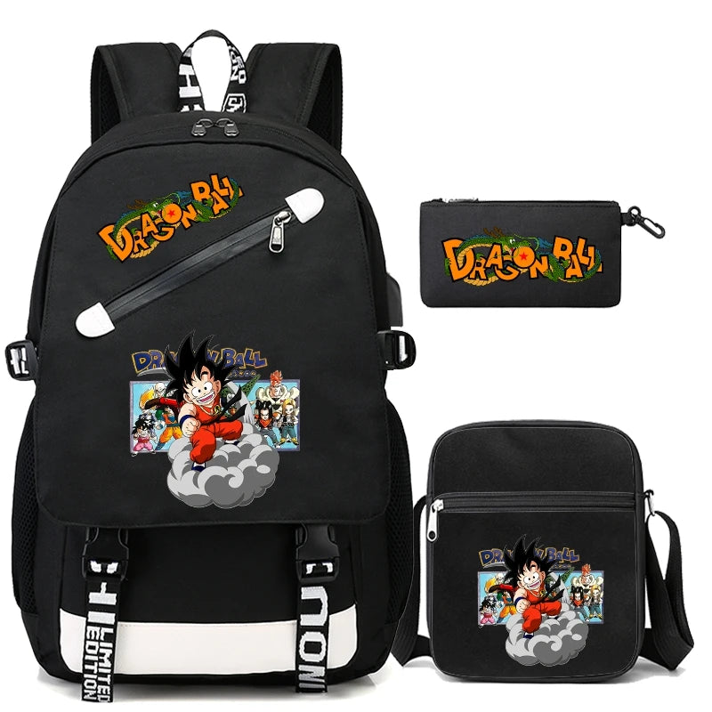 Mochila Escolar com 3 peças Dragon Ball Z - Impermeável & Função USB