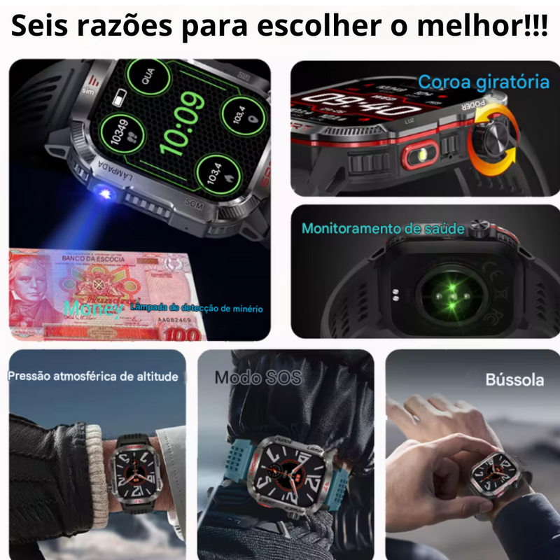 Smartwatch Xiaomi Militar GPS - Relógio Inteligente Para Homens À Prova D'Água IP68